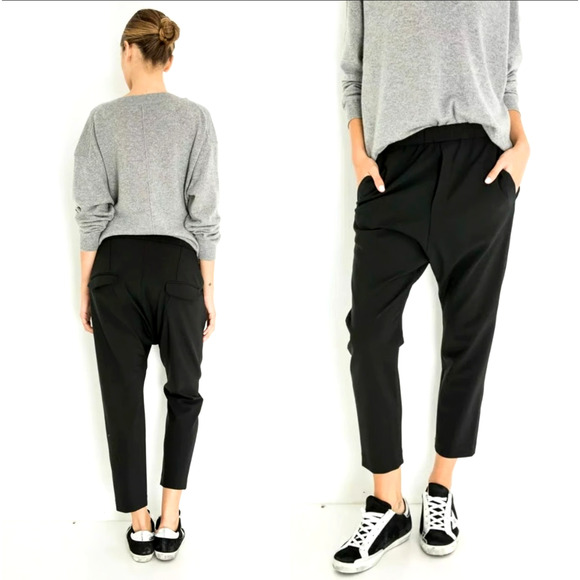 NEW Nili Lotan 2 Slouchy WOOL Drawstring Delancy Pants Elastic Waist Paris Black - Picture 1 of 8